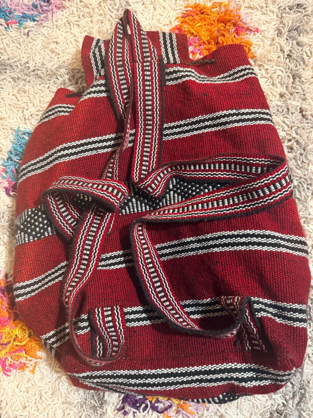 Red Striped Boho Tote Backpack